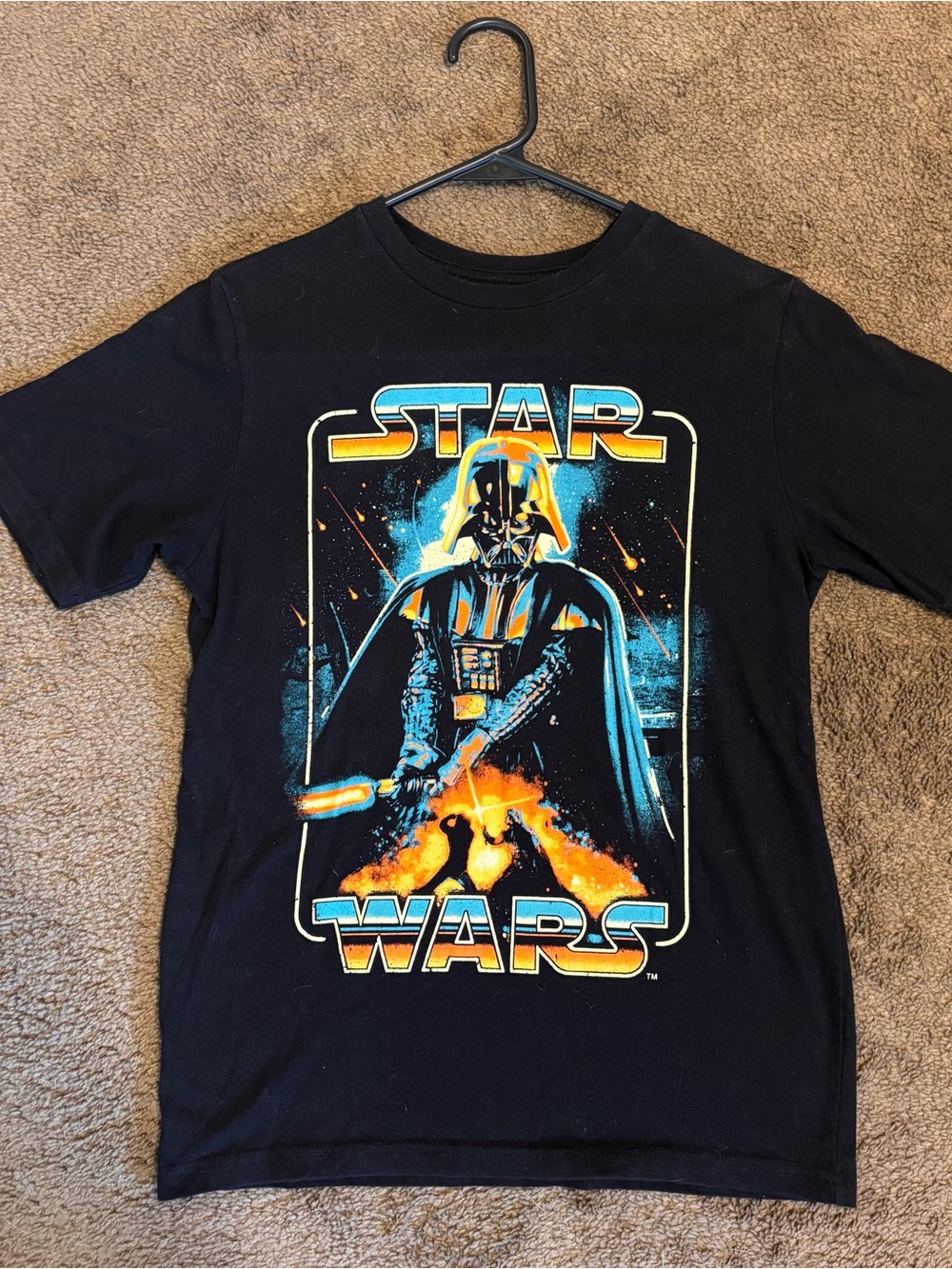 Kids Star Wars Darth Vader Graphic Tee - Black with Blue & Orange Print